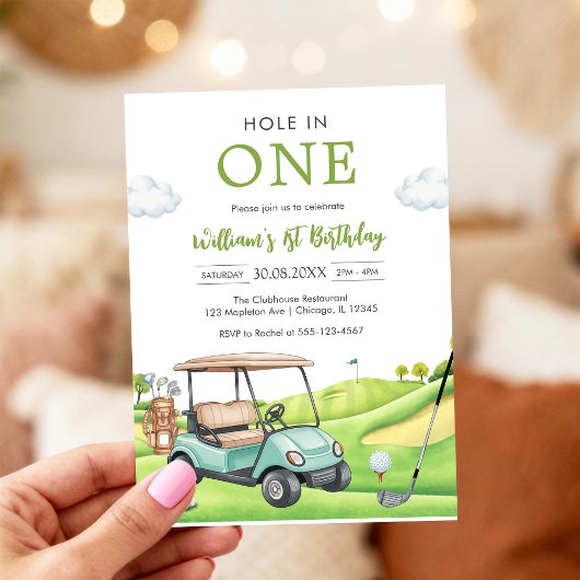 Hole In One Par-tee Golf Boy 1st Birthday Invitati Kaart