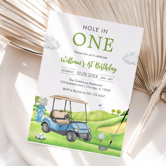 Hole In One Par-tee Golf Boy 1st Birthday Invitati Kaart