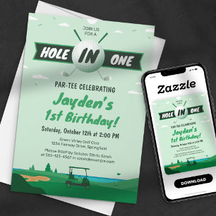Hole-In-One Par Tee Golf Verjaardagsfeest Groen Kaart