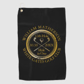 Hole in One Persoonlijk Zwart en Goud Golfhanddoek (Voorkant)