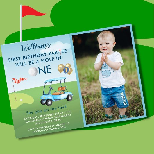 Hole in One Photo Boy Golf Par-t-shirt 1e Verjaard Kaart