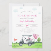 Hole-in-One Pink Golf 1e verjaardag uitnodiging (Voorkant)
