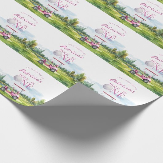 Hole In One Pink Golf 1st Birthday  Cadeaupapier (Hoek)