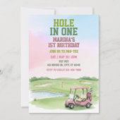 Hole In One, Pink Golf 1st Birthday Kaart (Voorkant)