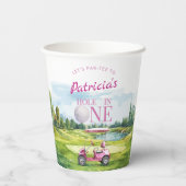 Hole In One Pink Golf 1st Birthday Papieren Bekers (Achterkant)