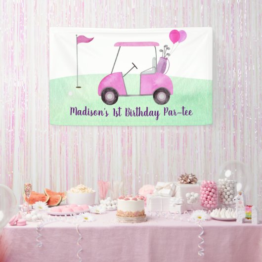 Hole in One Pink Golf First Birthday Par-t-shirt Spandoek (Feest)