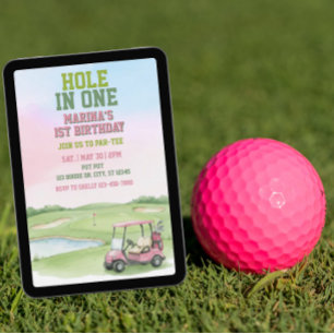 Hole In One, Roze Golf 1e Verjaardag Kaart