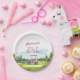 Hole In One Roze Golf 1e Verjaardag  Papieren Bordje