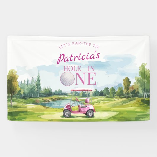 Hole In One Roze Golf 1e Verjaardag Spandoek (Horizontaal)