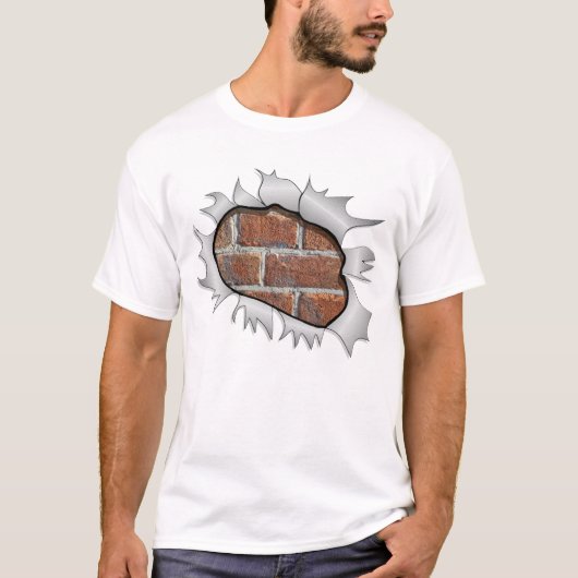 Hole in T Shirt Brick Wall - Funny 3D effect (Voorkant)