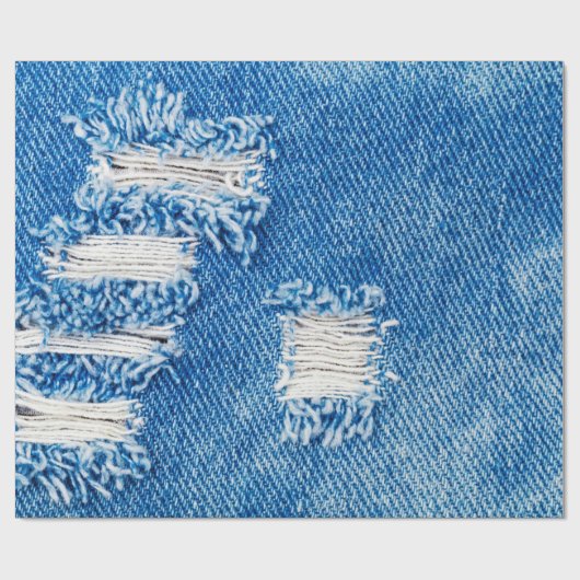Hole op Denim Jeans. Ripped Destroyed Torn Blue je Cadeaupapier (Vlak)
