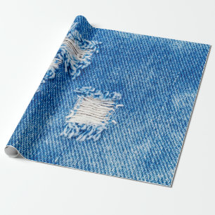 Hole op Denim Jeans. Ripped Destroyed Torn Blue je Cadeaupapier