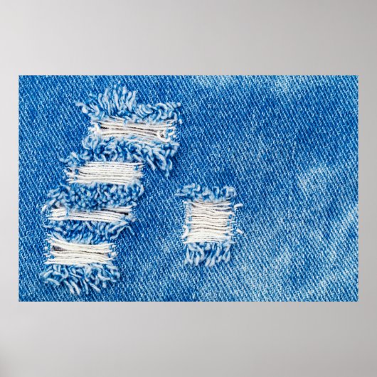 Hole op Denim Jeans. Ripped Destroyed Torn Blue je Poster (Voorkant)