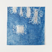 Hole op Denim Jeans. Ripped Destroyed Torn Blue je Wandkleed (Voorkant (horizontaal))