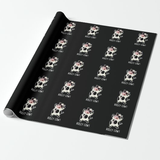 Holey Koe Funny Animal Pun Dark BG Cadeaupapier (Uitgerold)