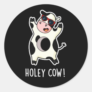 Holey Koe Funny Animal Pun Dark BG Ronde Sticker