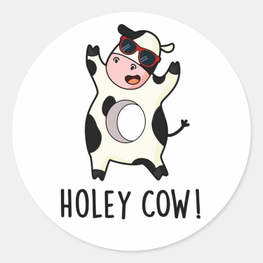 Holey Koe Funny Animal Pun Ronde Sticker (Voorkant)