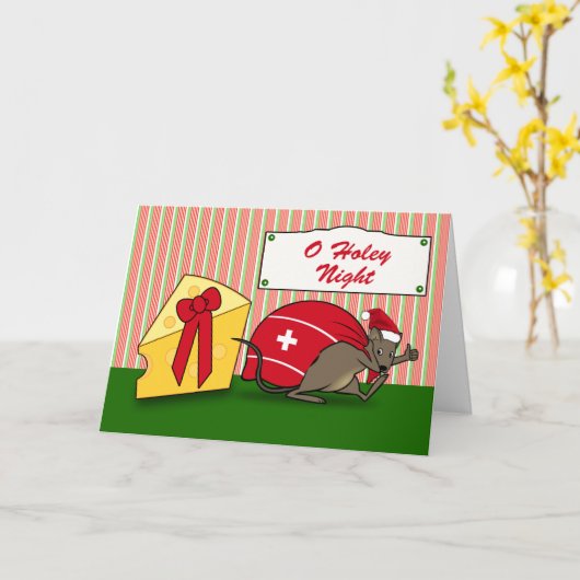 Holey Night, vrolijke Swissmas, muis en kaas Kaart (Gele Bloem)