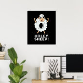 Holey Sheep Funny Animal Pun Dark BG Poster (Thuiskantoor)