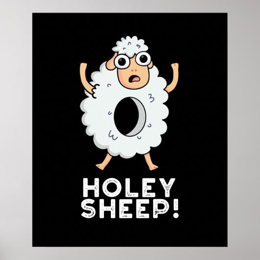 Holey Sheep Funny Animal Pun Dark BG Poster (Voorkant)