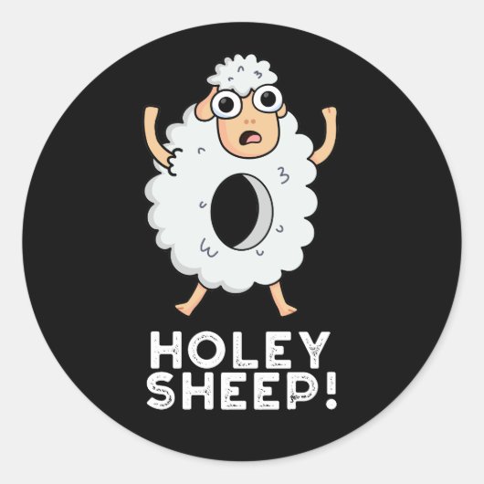 Holey Sheep Funny Animal Pun Dark BG Ronde Sticker (Voorkant)
