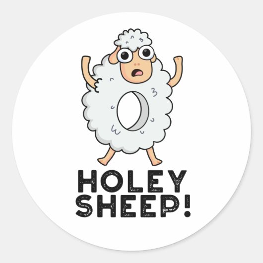 Holey Sheep Funny Animal Pun Ronde Sticker (Voorkant)