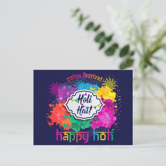 Holi Colorful Paint & Fireworks Briefkaart (Staand voorkant)