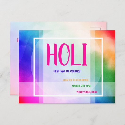 Holi Festival van Colors Uitnodiging Briefkaart (Voorkant / Achterkant)