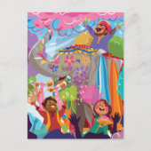 Holi Hai Painted Elephant in Crowd Briefkaart (Voorkant)