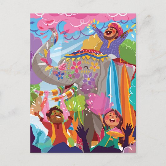 Holi Hai Painted Elephant in Crowd Briefkaart (Voorkant)