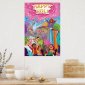 Holi Hai Painted Elephant in Crowd Poster (Keuken)