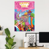 Holi Hai Painted Elephant in Crowd Poster (Thuiskantoor)