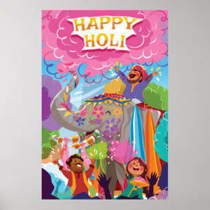 Holi Hai Painted Elephant in Crowd Poster