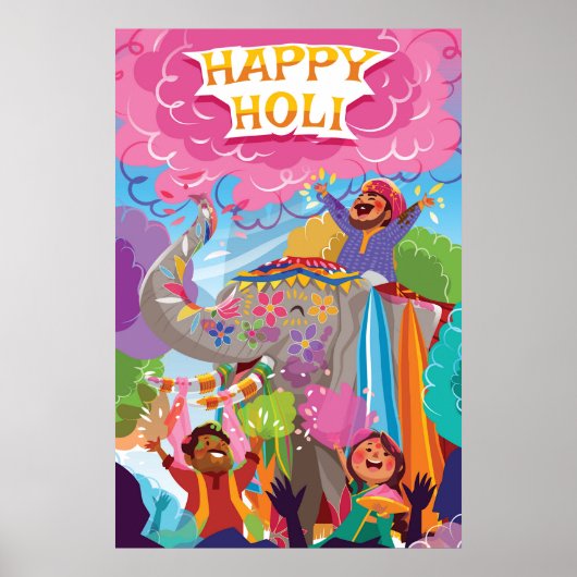 Holi Hai Painted Elephant in Crowd Poster (Voorkant)
