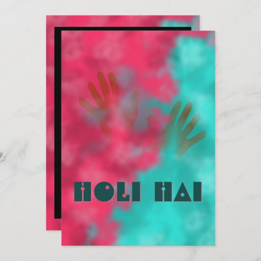 Holi Poeder en Handen Uitnodiging (Voorkant / Achterkant)