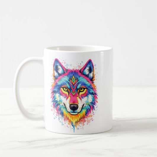 Holi Wolf Aquarell Tasse - Blau Koffiemok (Links)