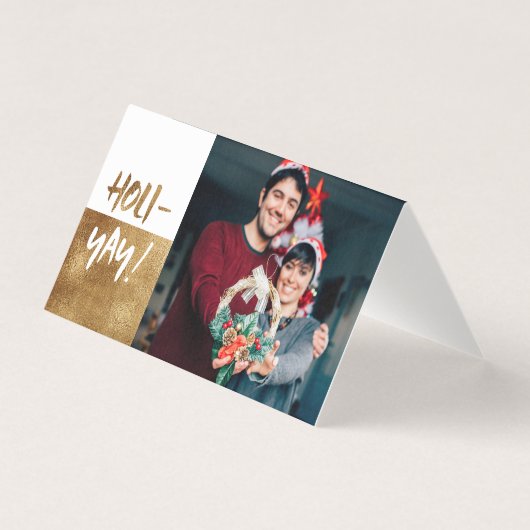 HOLI-YAY! Fun Script Gold Holiday Kaart (Voorkant)