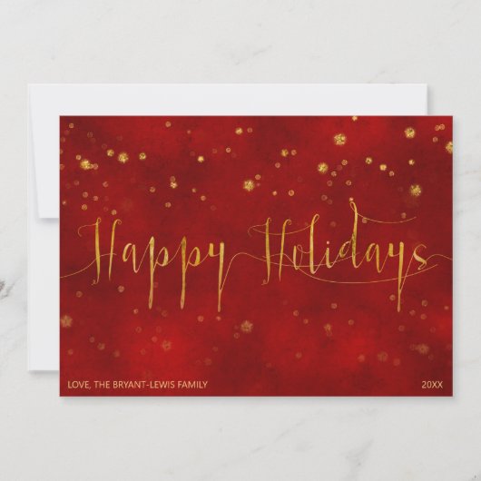 HOLIDAAGBERICHTSKAART | Red Gold Faux Foil-script Feestdagenkaart (Voorkant)