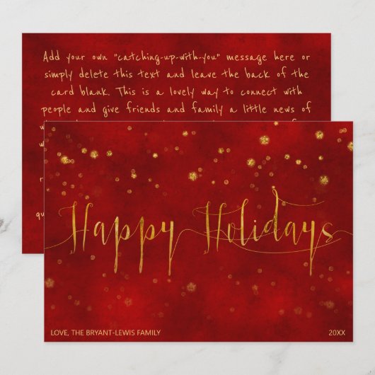 HOLIDAAGBERICHTSKAART | Red Gold Faux Foil-script Feestdagenkaart (Voorkant / Achterkant)