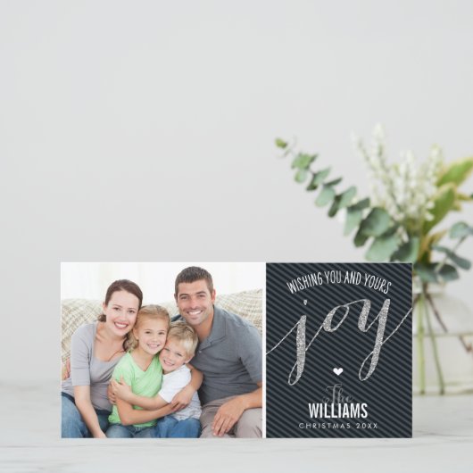 HOLIDAIR PHOTOCARD gestript glittertype, zwart Feestdagenkaart (Staand voorkant)