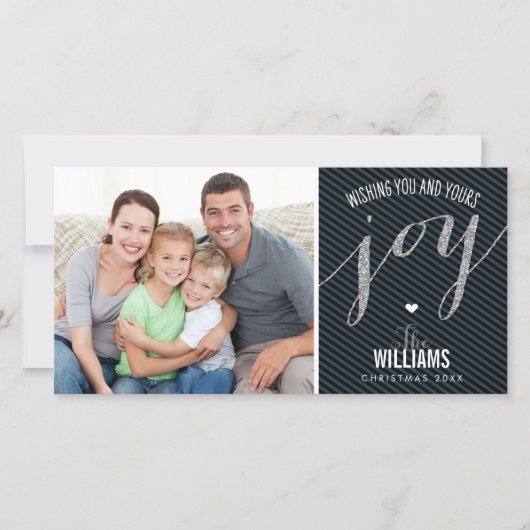 HOLIDAIR PHOTOCARD gestript glittertype, zwart Feestdagenkaart (Voorkant)