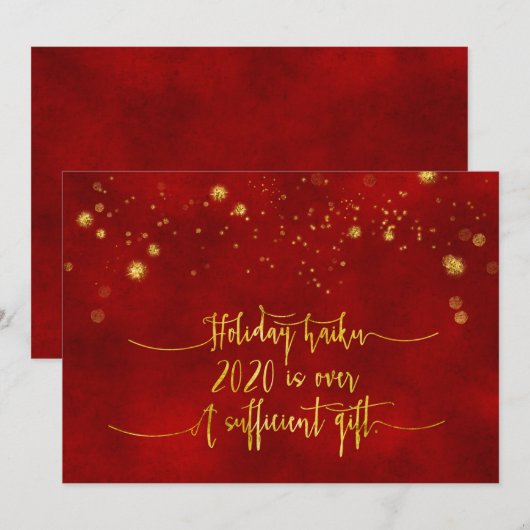 HOLIDAIRE HAIKU-KAART| Red Gold Foil Script Fundin Feestdagenkaart (Voorkant / Achterkant)