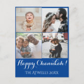 Holiday 4 Photos Happy Chanukah Family Blue Feestdagenkaart (Voorkant)