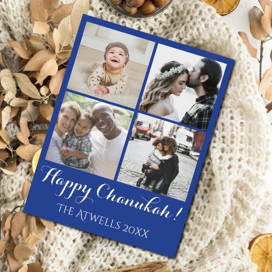 Holiday 4 Photos Happy Chanukah Family Blue Feestdagenkaart