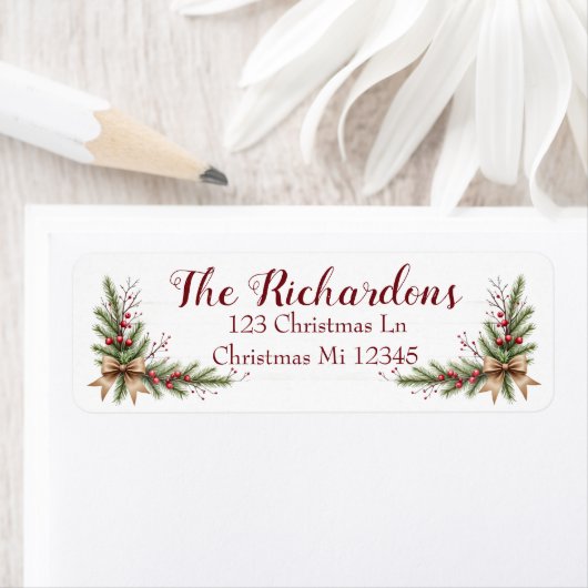 Holiday Address Label with Pine Branches and Bow (Insitu)