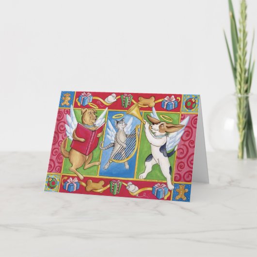 Holiday Angel Pets Feestdagen Kaart (Voorkant)