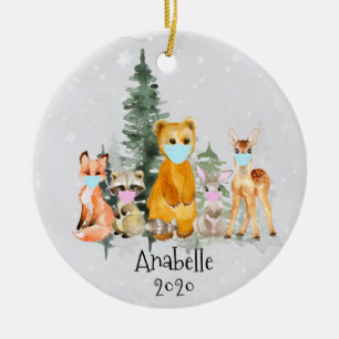 Holiday Animal Woodland, gepersonaliseerd gezichts Keramisch Ornament