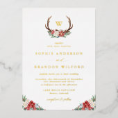 Holiday Antler Wreath Monogram Winter Weddenschap Folie Uitnodiging (Voorkant)