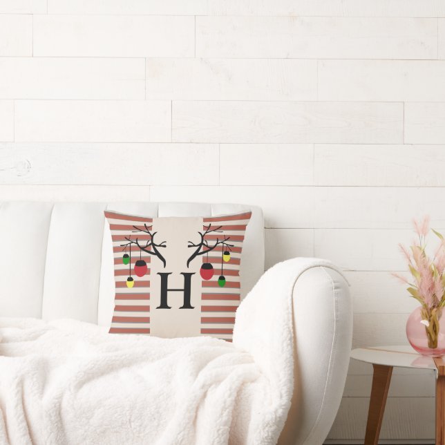 Holiday Antlers Monogram Initials Kussen (Bank)