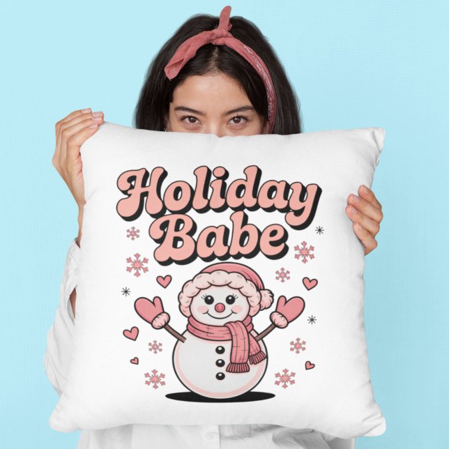 Holiday Babe Cute Pink Snowman Kussen (Creator heeft geüpload)